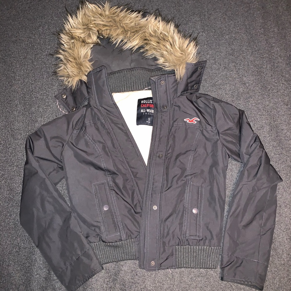 Womens Small Hollister Winter Coat with Fur Hood